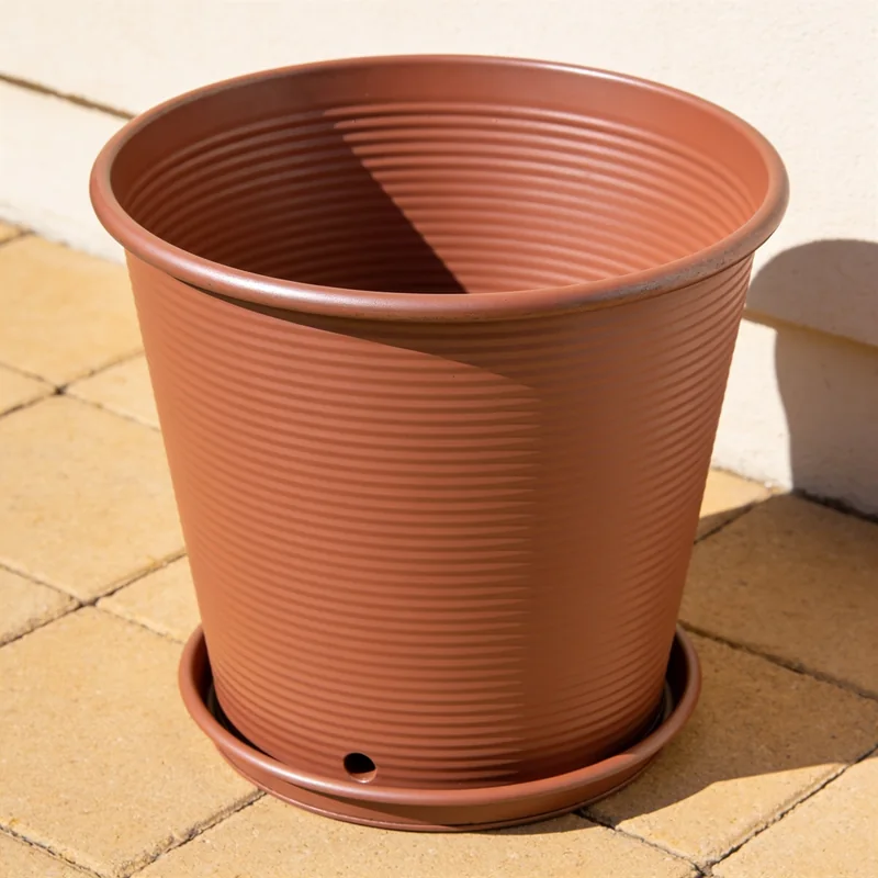 Ribbed Round Patio Planter — Clay