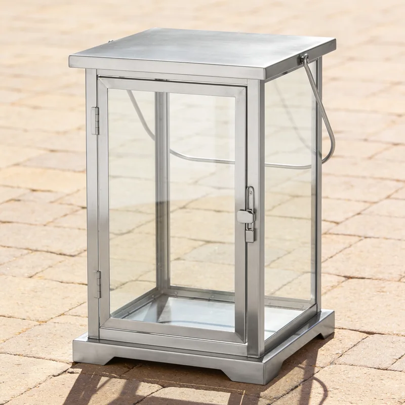 Wide Pillar Patio Lantern — Brushed steel